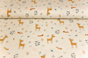 Jersey mit Rehen, beige meliert, 0,5 m